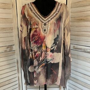 B.L.E.U. Multicolor Floral Embellished Blouse